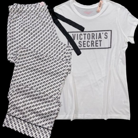 Victoria’s Secret Satin pants Bling Rhinestones top pajama set Medium - Picture 1 of 8